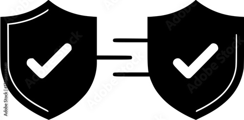 Secure connection flat icon showing two shields with check marks linked for data protection or secure transfer