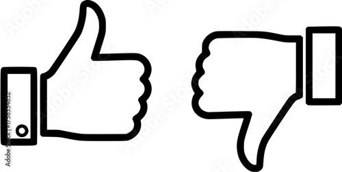 Like and dislike gesture line icon, showing hand with thumb up and thumb down.