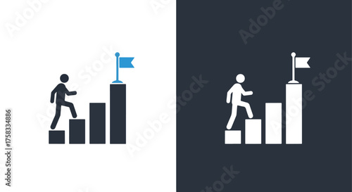 Success journey icon symbolizing career growth and goal achievement with a flag -  Glyph solid icon - Editable modern style icon.