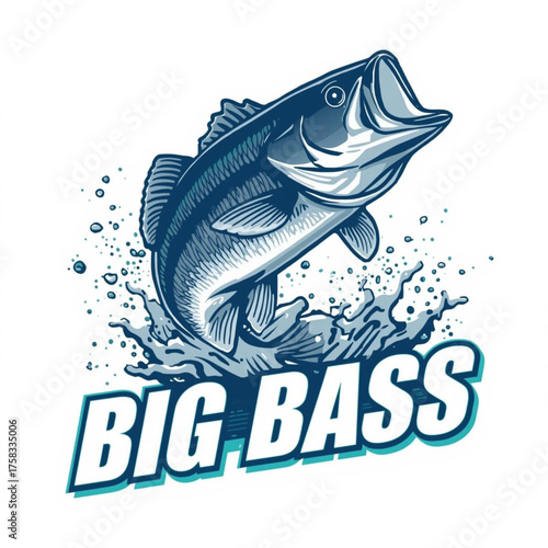 Big bass fish jumping out of the water illustration design