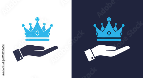 Royal crown icon held by hand for leadership and premium service -  Glyph solid icon - Editable modern style icon.