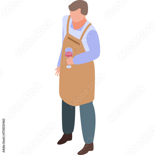 Картината върху платно Isometric Winemaker Character Holding a Wine Glass Wearing an Apron and Blue Shi