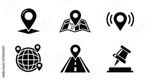 Collection of diverse map pin icons for navigation and location services website web -  Glyph solid icon - Editable modern style icon.
