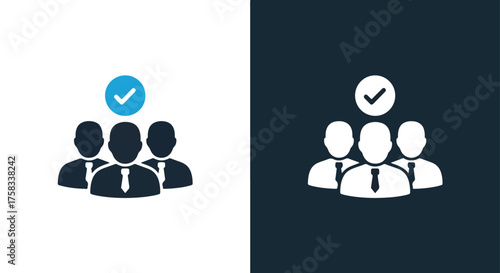 Teamwork success icon set approval confirmation group business management people checked -  Glyph solid icon - Editable modern style icon.