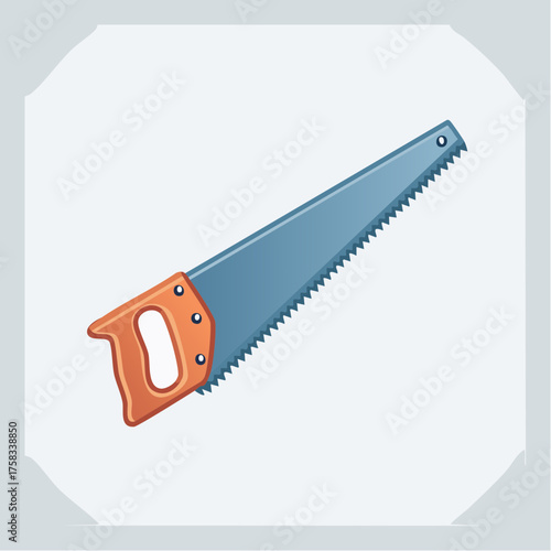 A cartoon-style hand saw, showcasing its design and intended usage in woodworking