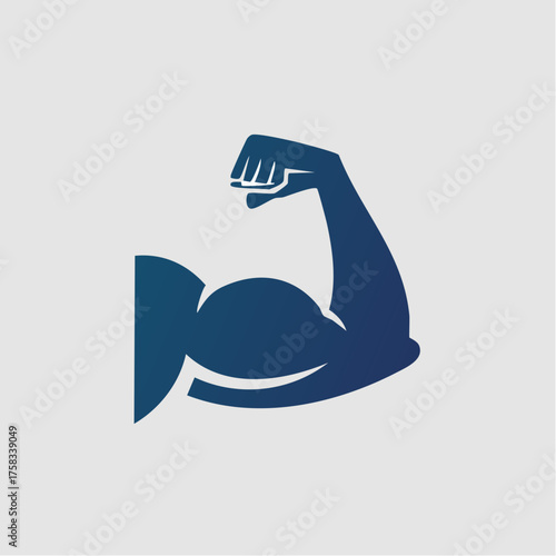 Abstract blue biceps icon showcasing fitness, strength, and muscular power