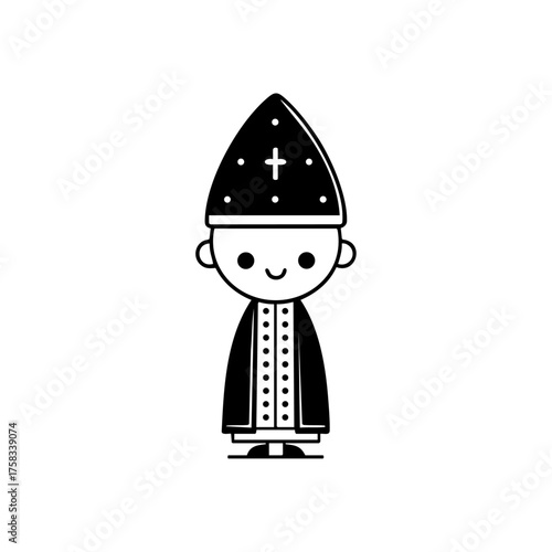 Smiling bishop in ceremonial robes and miter hat, representing religion, faith, and church leadership.