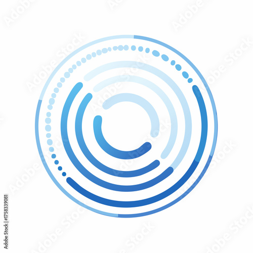 Abstract circular design with blue gradients evokes data flow or progress indication