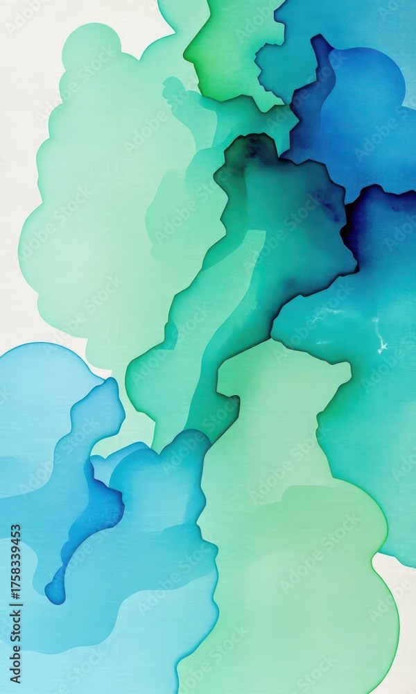 Fototapeta premium Abstract watercolor texture with flowing blue and green hues, creating a serene and fluid backdrop, gentle, abstract, tranquil