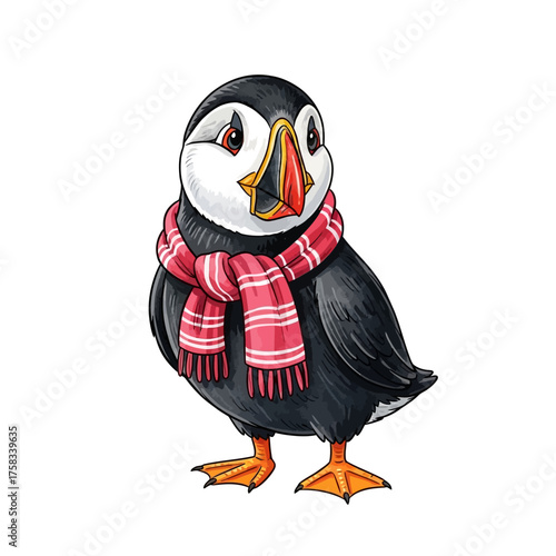 Playful puffin character with whimsical charm illustrated in a beautiful watercolor art style