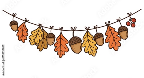 Autumnal banner of leaves and acorns decorative seasonal design