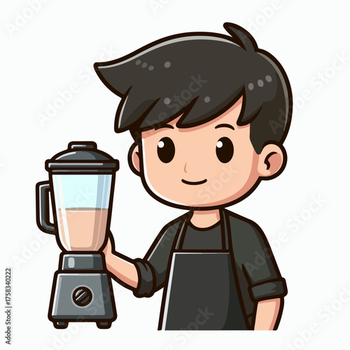 Cartoon illustration of a man mixing fruit