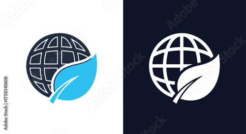 Global sustainability icon set earth leaf eco-friendly environment conservation concept -  Glyph solid icon - Editable modern style icon.