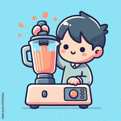 Cartoon illustration of a man mixing fruit