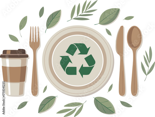 Eco-Friendly and Biodegradable Tableware with Recycling Plate and Takeaway Coffee Cup