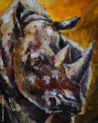Rhino Portrait – Powerful Wildlife Oil Painting