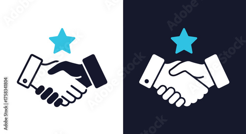 Handshake and star icons symbolizing partnership success and recognition web elements -  Glyph solid icon - Editable modern style icon.