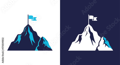 Summit flag mountain peak achievement icon set for business success and goals -  Glyph solid icon - Editable modern style icon.
