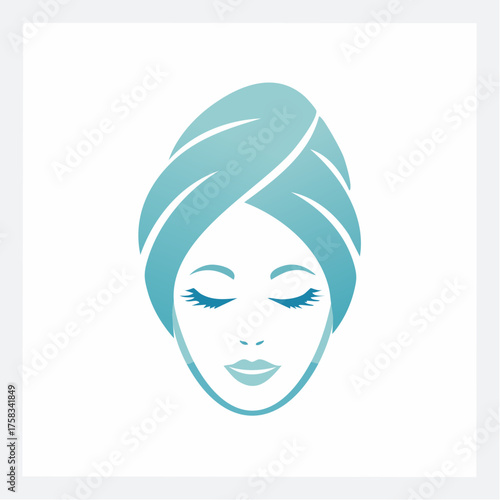 Elegant woman with a head towel for spa and wellness treatments logo design