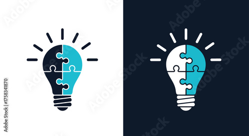 Creative light bulb puzzle idea symbol representing innovation and financial solutions -  Glyph solid icon - Editable modern style icon.