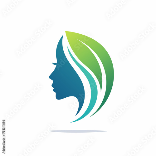 Elegant woman's profile with leafy hair for natural beauty and wellness brand