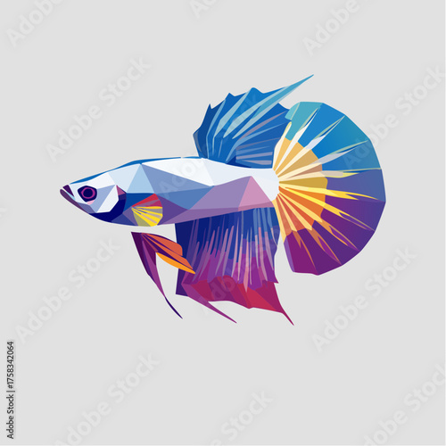 Geometric Betta Fish Illustration: A Vibrant Display of Polygonal Artistry Aquatic Life