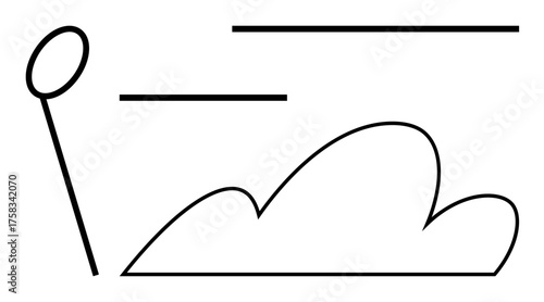 Abstract linear drawing with cloud shape, horizontal lines suggesting horizon, and an oval sun. Ideal for simplicity, nature, calm, weather, abstract art minimalism modern design. Simple flat