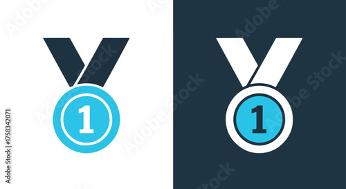 Collection of modern number one medal icons for award achievements and top rankings -  Glyph solid icon - Editable modern style icon.