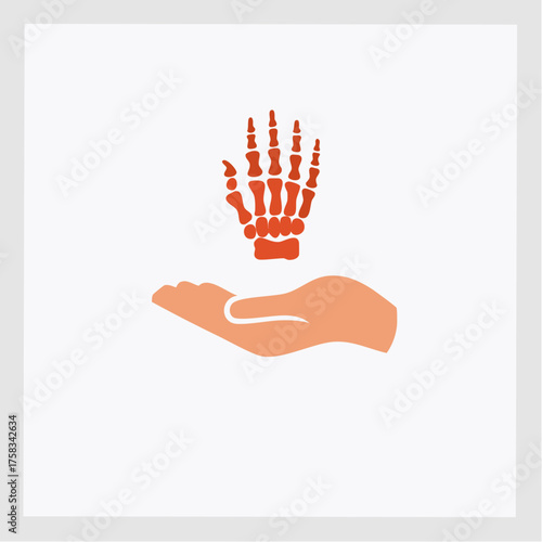Human hand holding a skeleton hand in healthcare and medical illustration concept