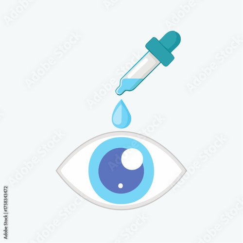 Illustration of eye drops being applied to an eye for medical treatment concept