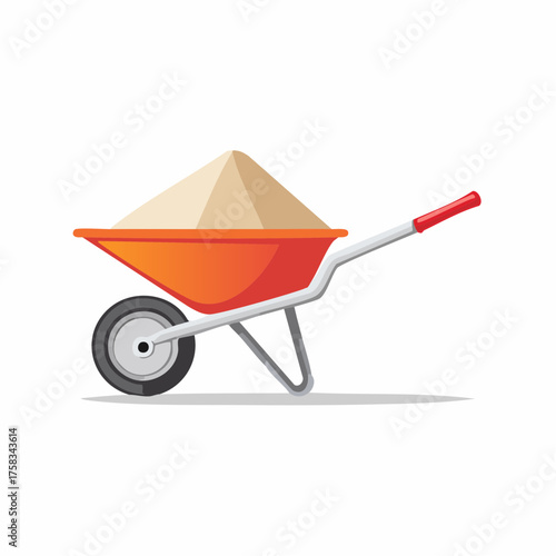 Illustration of orange wheelbarrow with sand for construction or gardening use