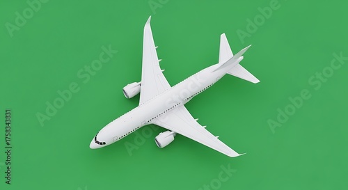 Airplane isolated on green background with wings engines and body