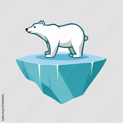 Isolated polar bear standing on a melting ice floe illustrating climate change