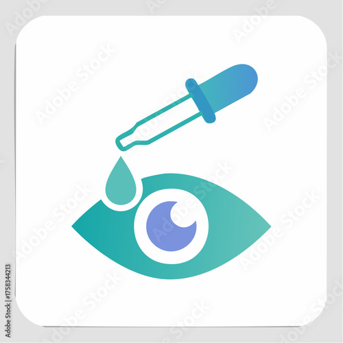 Medical eye care icon illustration showing vision treatment with dropper and liquid