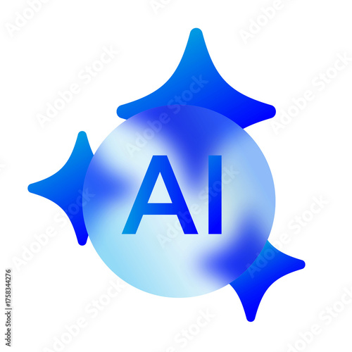 Artificial Intelligence AI Icon with Spark in Glassmorphism Style on a Transparent Background.
