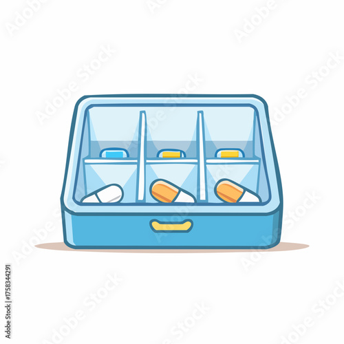 Medication organization: A cartoon style illustration of a pill dispenser box
