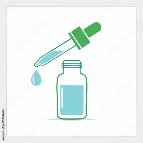 Minimalist illustration of a dropper and bottle conveying medical or cosmetic use