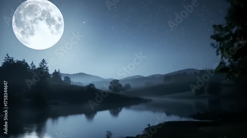 Moonlit Lake Scene.