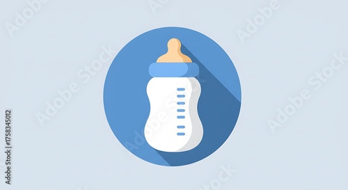 Baby bottle illustration on blue circle isolated on light background