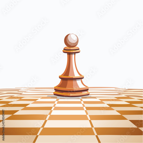 Strategic pawn chess piece illustration on a golden checkered board concept