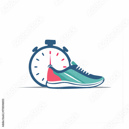 Time to get moving: Sport shoe in front of a clock symbolizing fitness and speed