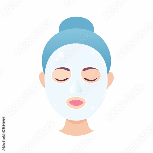 Vector illustration depicting a woman with facial mask applied during skincare routine