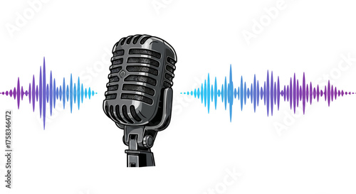 Mic with soundwaves emanating from it vintage style