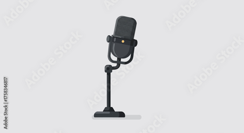 Retro microphone illustration on a stand centered against a light grey background