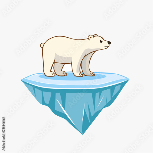 Vulnerable polar bear standing on melting iceberg highlighting climate change issues