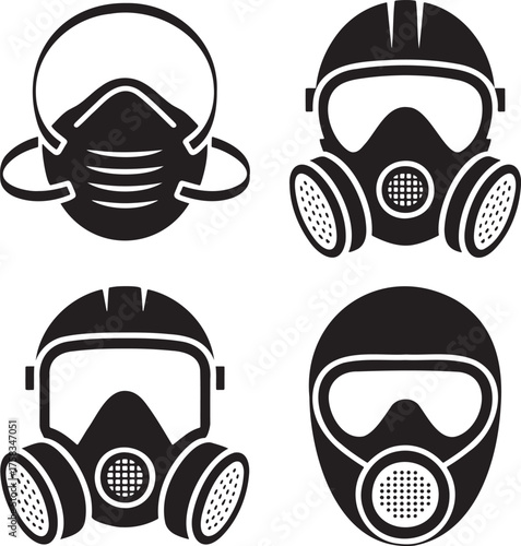 Gas Mask Vector Illustration Set on White Background