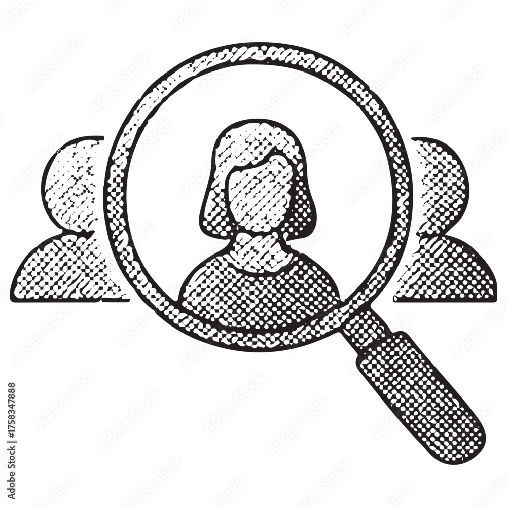 Fototapeta premium Magnifying Glass with User Group – Audience Targeting and HR Search Vector