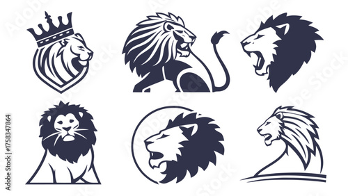Lion Head Icon Set – Roaring, Calm, Tribal, Geometric, Crowned, and Outline Vector Bundle