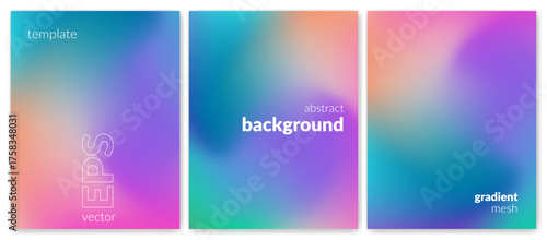 Abstract liquid background set. Gradient mesh. Effect blend watercolor color. Blurred fluid colorful mix. Modern design template for web cover, header, ad banner, poster, brochure, flyer. Vector image