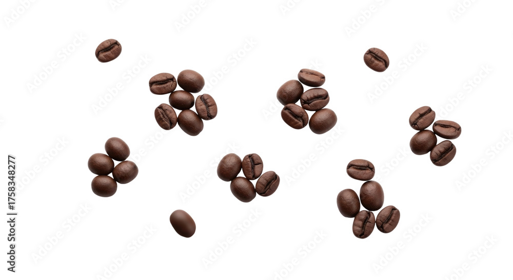 Obraz premium Coffee beans scattered on black background transparent background cutout png
